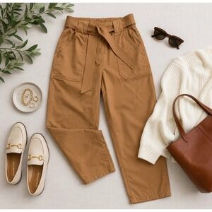 Veronica Beard Mahary Paperbag Pant Sz 4 Belted High Rise Utility Tan Minimalist